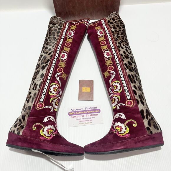 ETRO Women 7 Suede Embroidered Floral Art OTK Over The Knee Boots NIB $2,590 - Picture 1 of 13